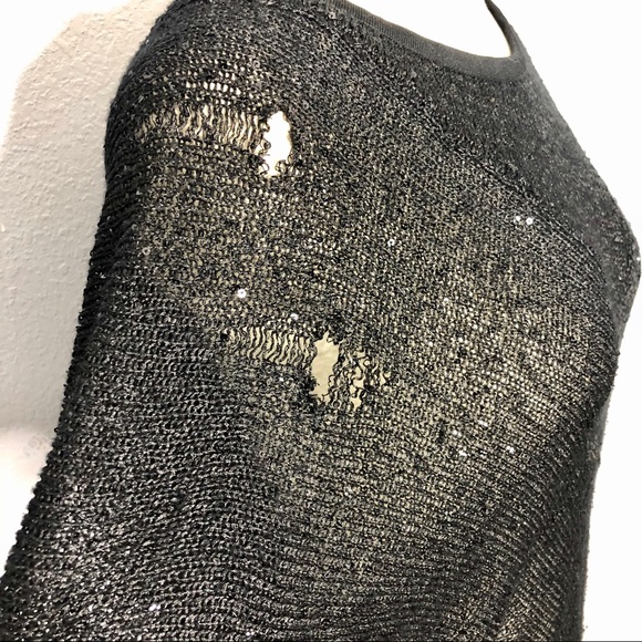 Guess Large Black Sequin Destroyed Knit Sweater - Picture 6 of 7
